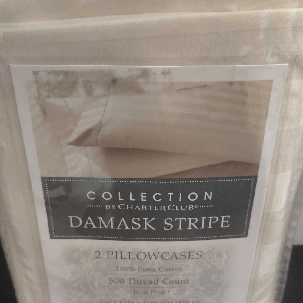 Charter Club Cream Damask Stripe Pillow Shams